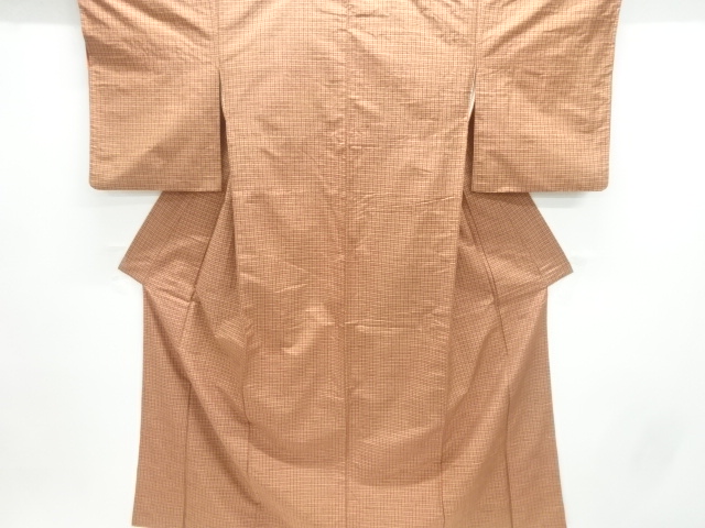 大正ロマン　格子模様織出し手織り紬着物